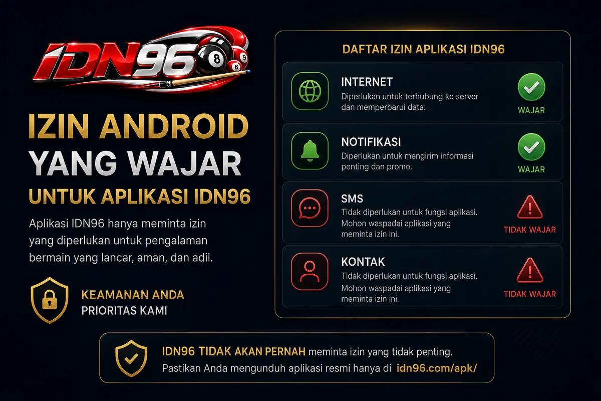 Daftar izin Android yang wajar dan yang mencurigakan pada aplikasi IDN96