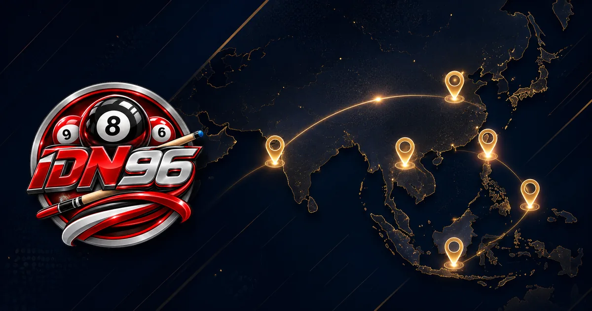 Banner resmi IDN96 dengan logo dan peta enam pasaran togel Asia